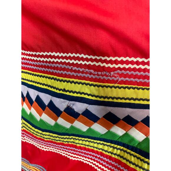 Vintage 1940s 50s Seminole Native American Patchwork Skirt Rick-Rack Red Maxi 0 - Picture 9 of 10